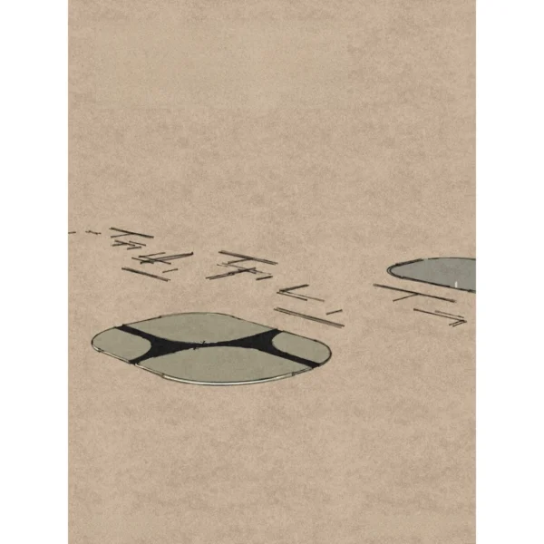 Pebble Inlay Oval Coffee Table on Black Legs in oatmeal — in a room setting