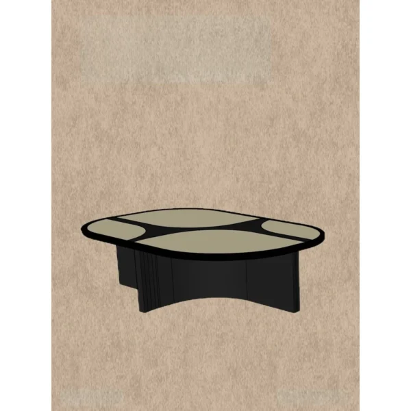 Pebble Inlay Oval Coffee Table on Black Legs in oatmeal — in a room setting