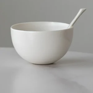 Designer Hand-Made Plain White Ceramic Rice Bowl in ivory — front view