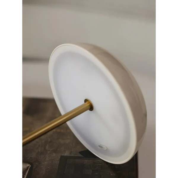 Portable Brass Mushroom Table Lamp with Touch Dimmer in ivory — in a room setting