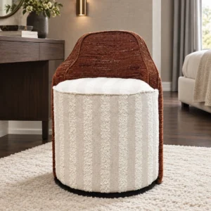 Two-Tone Wraparound Vanity Stool in clay — front view