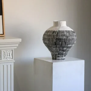 Jingdezhen Black Dash-Pattern Moon Jar, Large or Small in ivory — front view