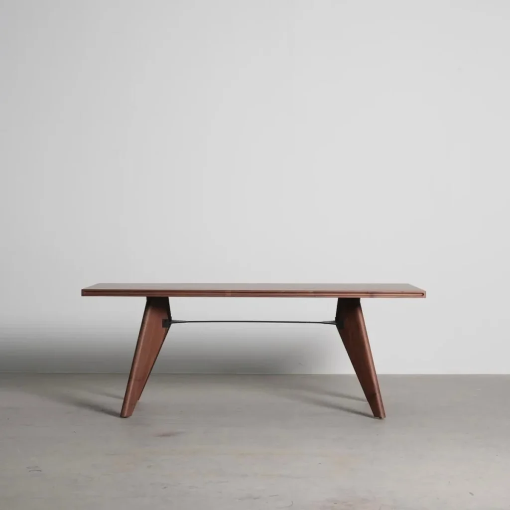 Black Walnut Writing Desk with Triangular Wood Legs, 200 cm in walnut — front view