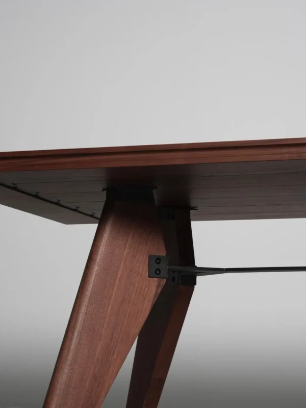 Black Walnut Writing Desk with Triangular Wood Legs, 200 cm in walnut — detail