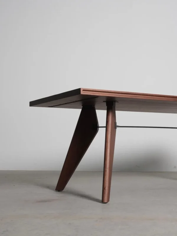 Black Walnut Writing Desk with Triangular Wood Legs, 200 cm in walnut — detail