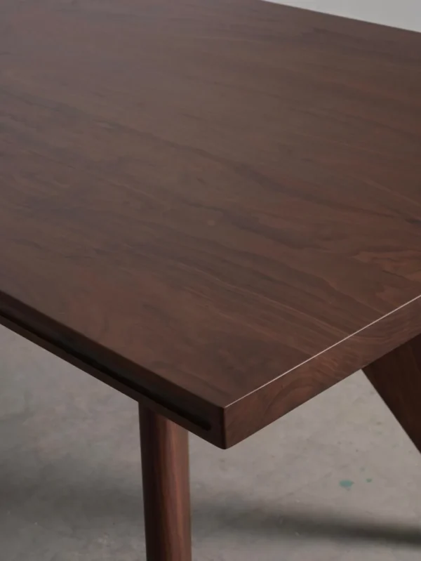Black Walnut Writing Desk with Triangular Wood Legs, 200 cm in walnut — detail