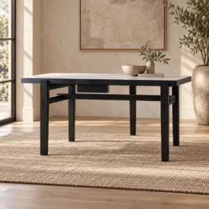 Black Wood Desk with Pale Top and Cross-Braced Legs, 160 or in black — front view