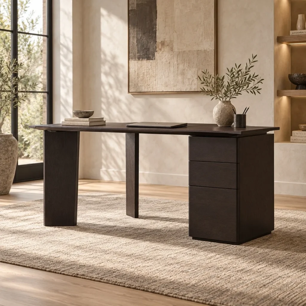 Dark Wood Executive Desk in clay — front view