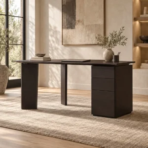 Dark Wood Executive Desk in clay — front view