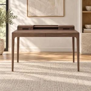Walnut Writing Desk with Gallery Top and Tapered Legs in walnut — front view