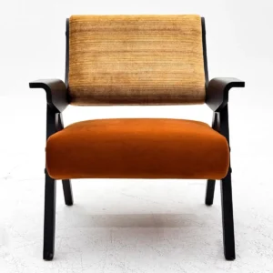 Black Walnut Armchair in Burnt Orange Velvet with Gradient Back — front view