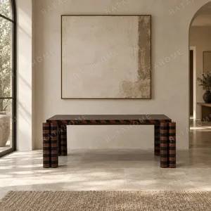 Diagonal Marquetry Walnut Dining Table in walnut — in a room setting