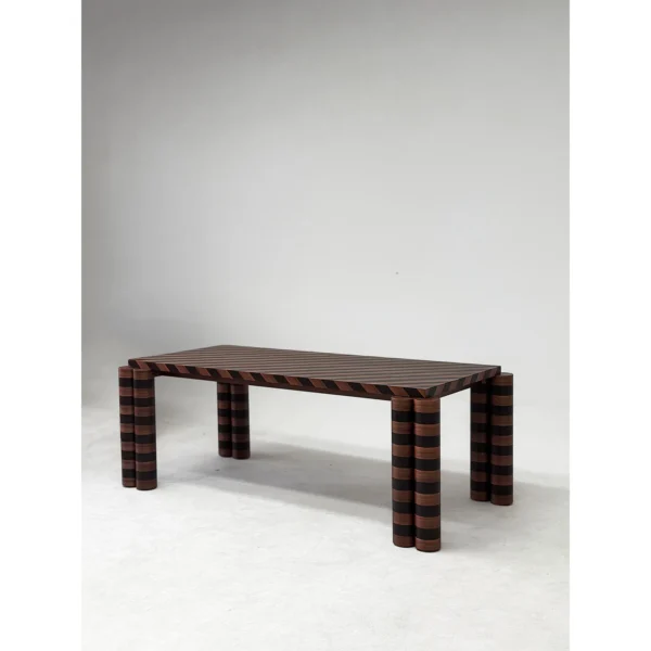 Diagonal Marquetry Walnut Dining Table in walnut — in a room setting