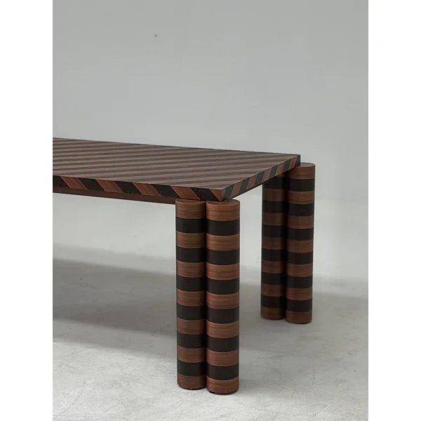 Diagonal Marquetry Walnut Dining Table in walnut — in a room setting