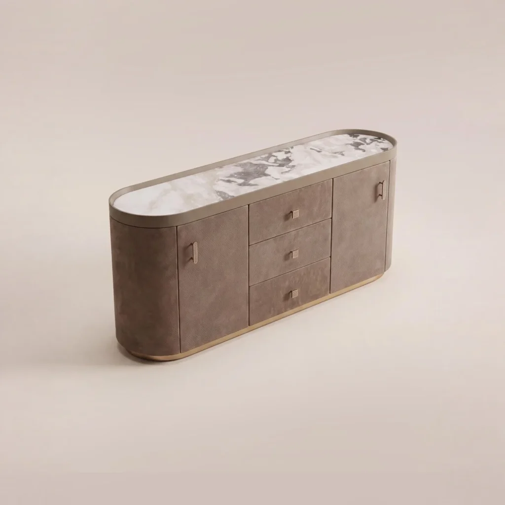 Diamond Velvet Curved Stone Sideboard in natural stone — front view