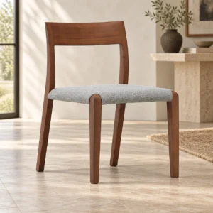 Walnut-Tone Dining Chair with Grey Upholstered Seat in walnut — front view