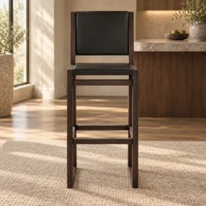 Black Leather High-Back Bar Stool on Dark Frame in black — front view