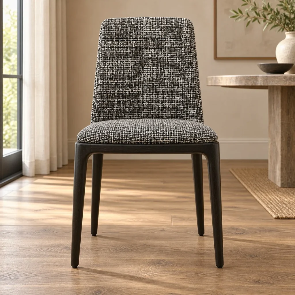Tweed Shield-Back Dining Chair on Black Legs in black — front view