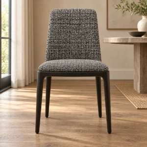 Tweed Shield-Back Dining Chair on Black Legs in black — front view