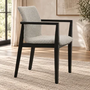 Black Open-Frame Dining Armchair with Bouclé Seat in black — front view