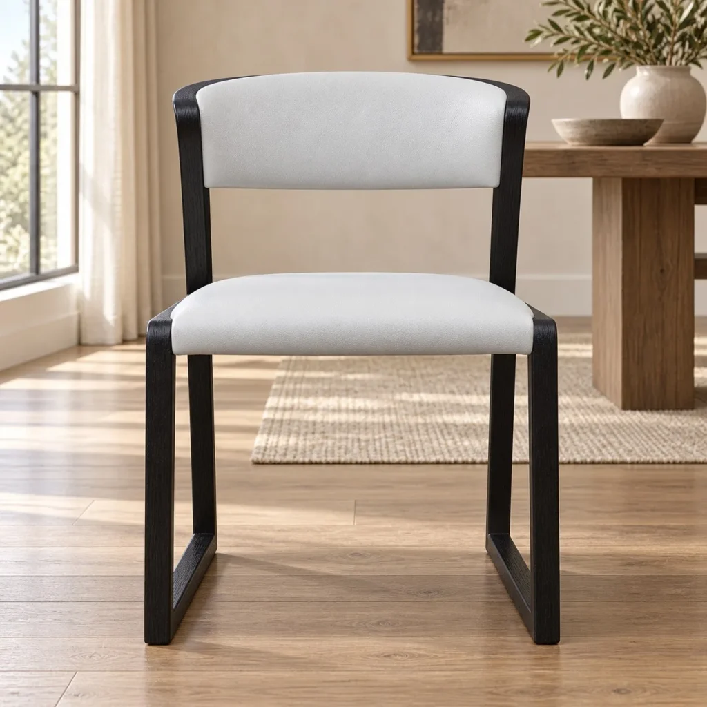 Black Sled-Frame Dining Chair with Curved White Back in black — front view
