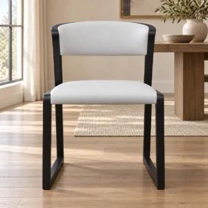 Black Sled-Frame Dining Chair with Curved White Back in black — front view