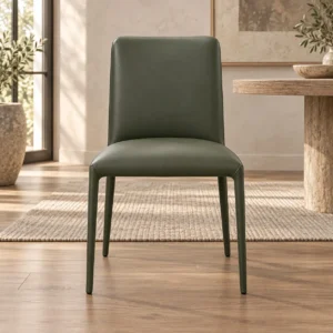 Olive Leather Tapered-Leg Dining Chair in olive — front view