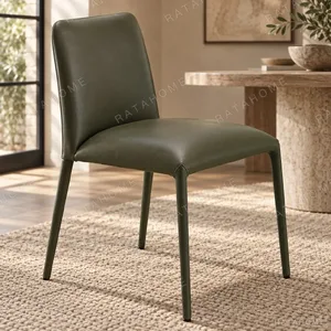 Olive Leather Tapered-Leg Dining Chair in olive — in a room setting