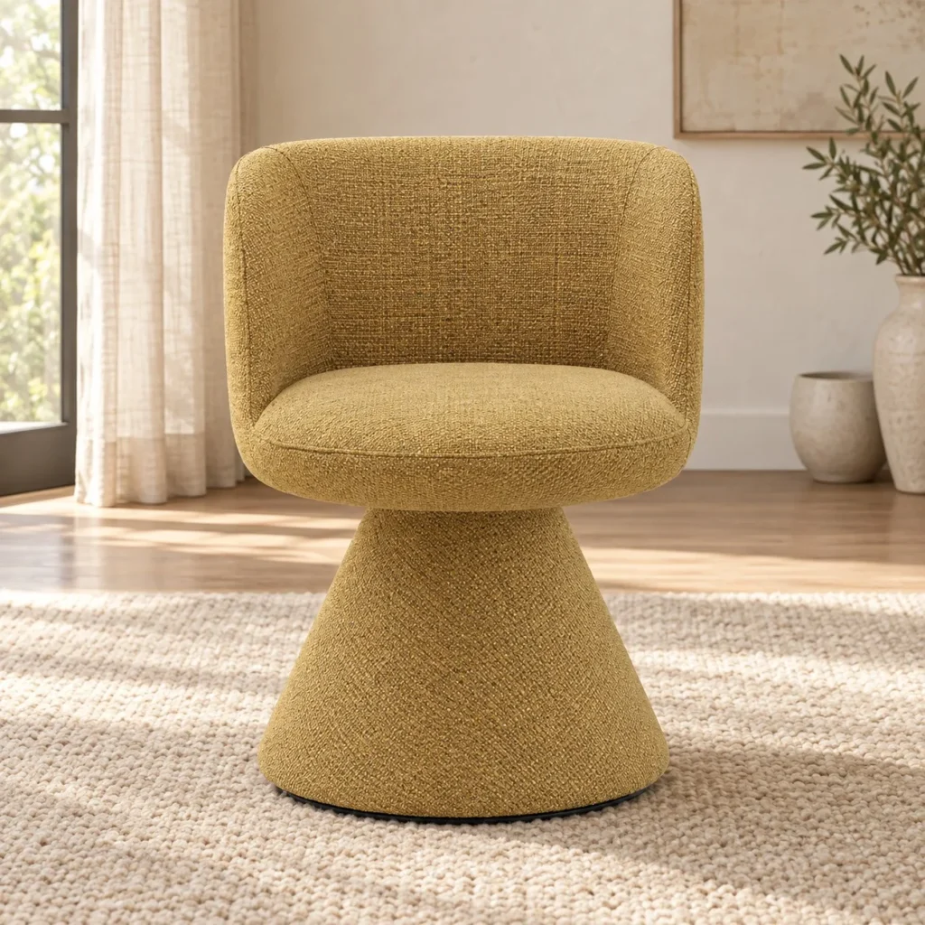 Mustard Bouclé Tub Chair on Cone Base in mustard — front view