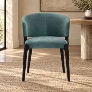 Teal Velvet Curved-Back Dining Chair in blue — front view