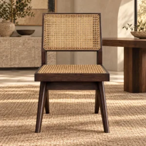 Dark Wood Cane-Back Dining Chair in walnut — front view