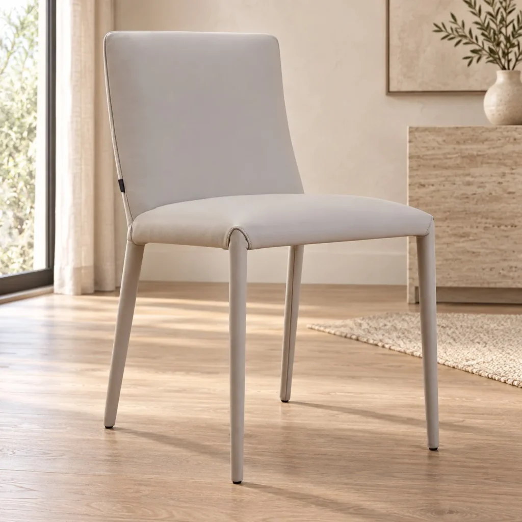 Fully Upholstered Light Grey Dining Chair in slate — front view