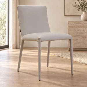 Fully Upholstered Light Grey Dining Chair in slate — front view