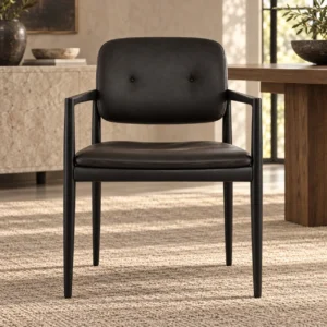 Black Wood Armchair with Black Leather Seat and Back in black — front view