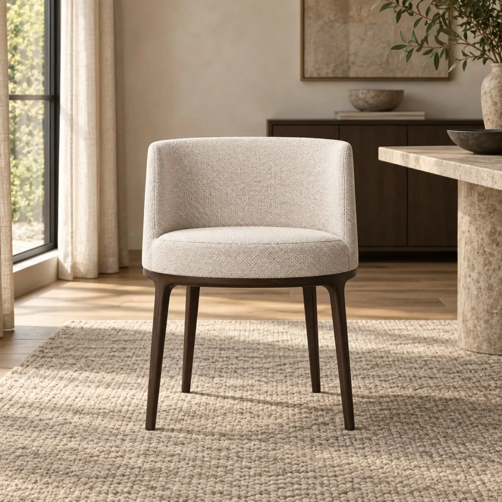Lyson Oval Shell Dining Chair with Blanket Stitch in oatmeal — front view