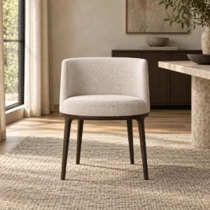 Lyson Oval Shell Dining Chair with Blanket Stitch in oatmeal — front view
