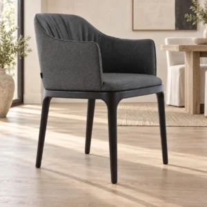 Charcoal Wraparound Dining Armchair on Black Legs in slate — front view