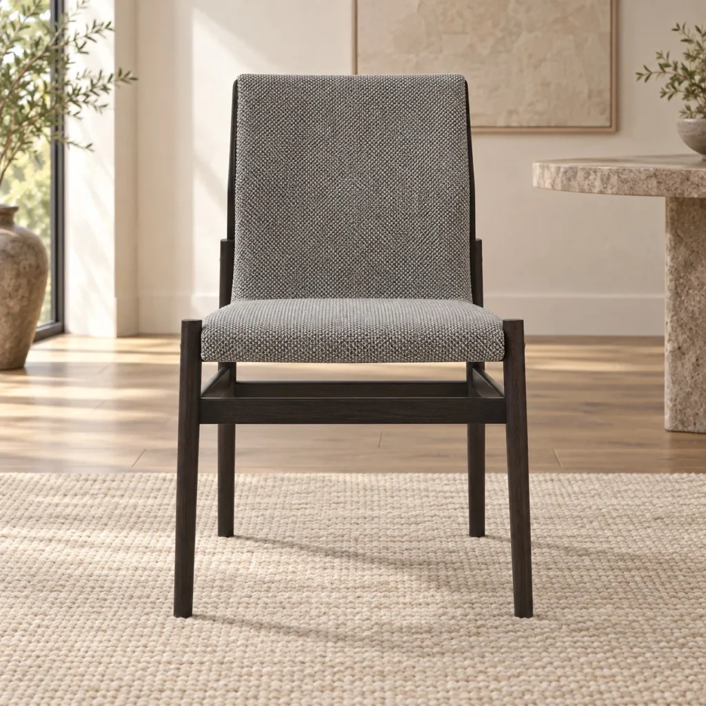 Black Frame Dining Chair with Grey Woven Seat and Back in black — front view