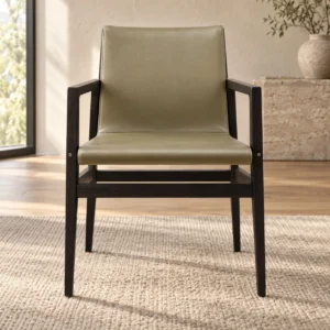 Black Frame Dining Armchair in Olive Leather — front view
