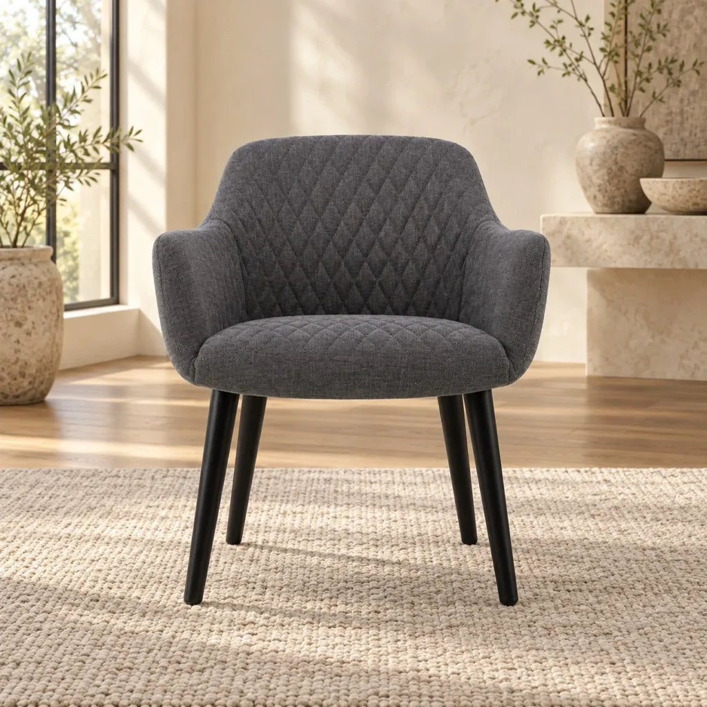 Charcoal Diamond-Quilted Dining Armchair in slate — front view