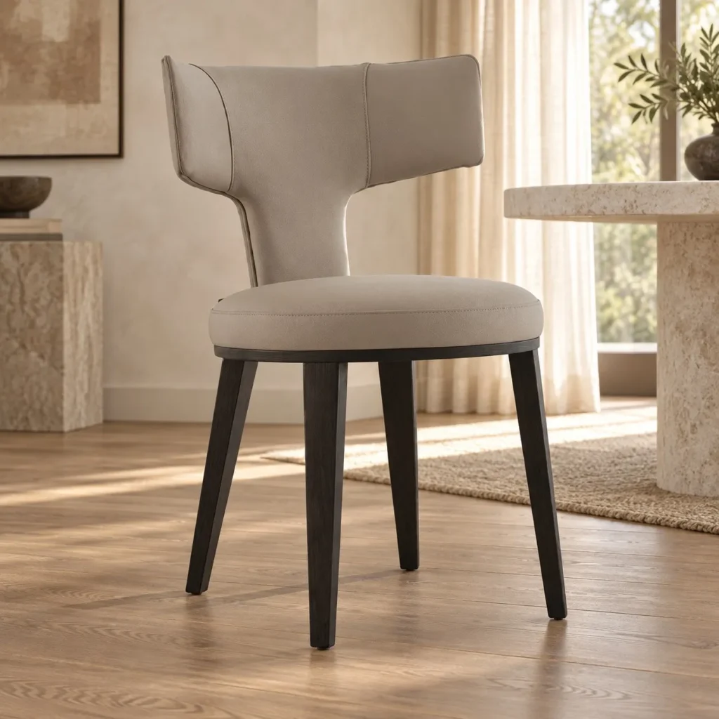 Grey Leather Wing-Back Dining Chair on Black Legs in slate — front view