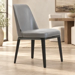 Grey Leather Shield-Back Dining Chair in slate — front view