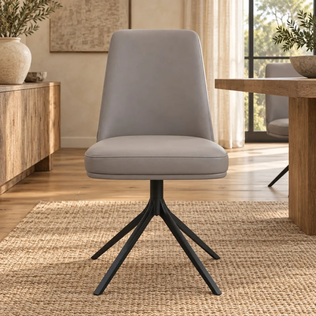 Grey Leather Swivel Dining Chair on Four-Star Base in slate — front view