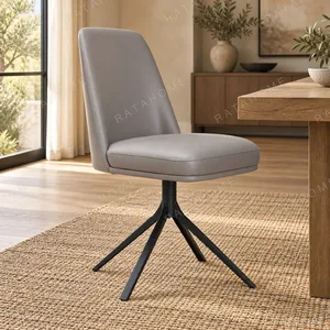 Grey Leather Swivel Dining Chair on Four-Star Base in slate — in a room setting