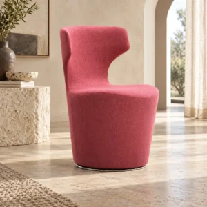 Rose Wing-Back Swivel Chair on Upholstered Cone Base in rose stone — front view