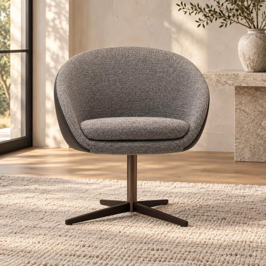 Grey Barrel Swivel Chair on Four-Star Base in slate — front view