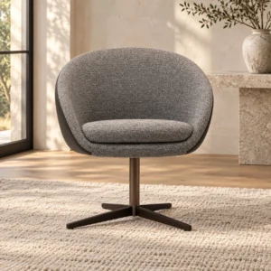 Grey Barrel Swivel Chair on Four-Star Base in slate — front view