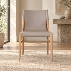 Saddle Leather and Larch Dining Chair in slate — front view