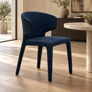 Navy Fully Upholstered Curved-Back Dining Chair in blue — front view