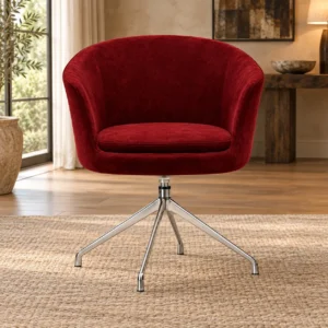Red Velvet Barrel Swivel Chair on Chrome Base in red — front view